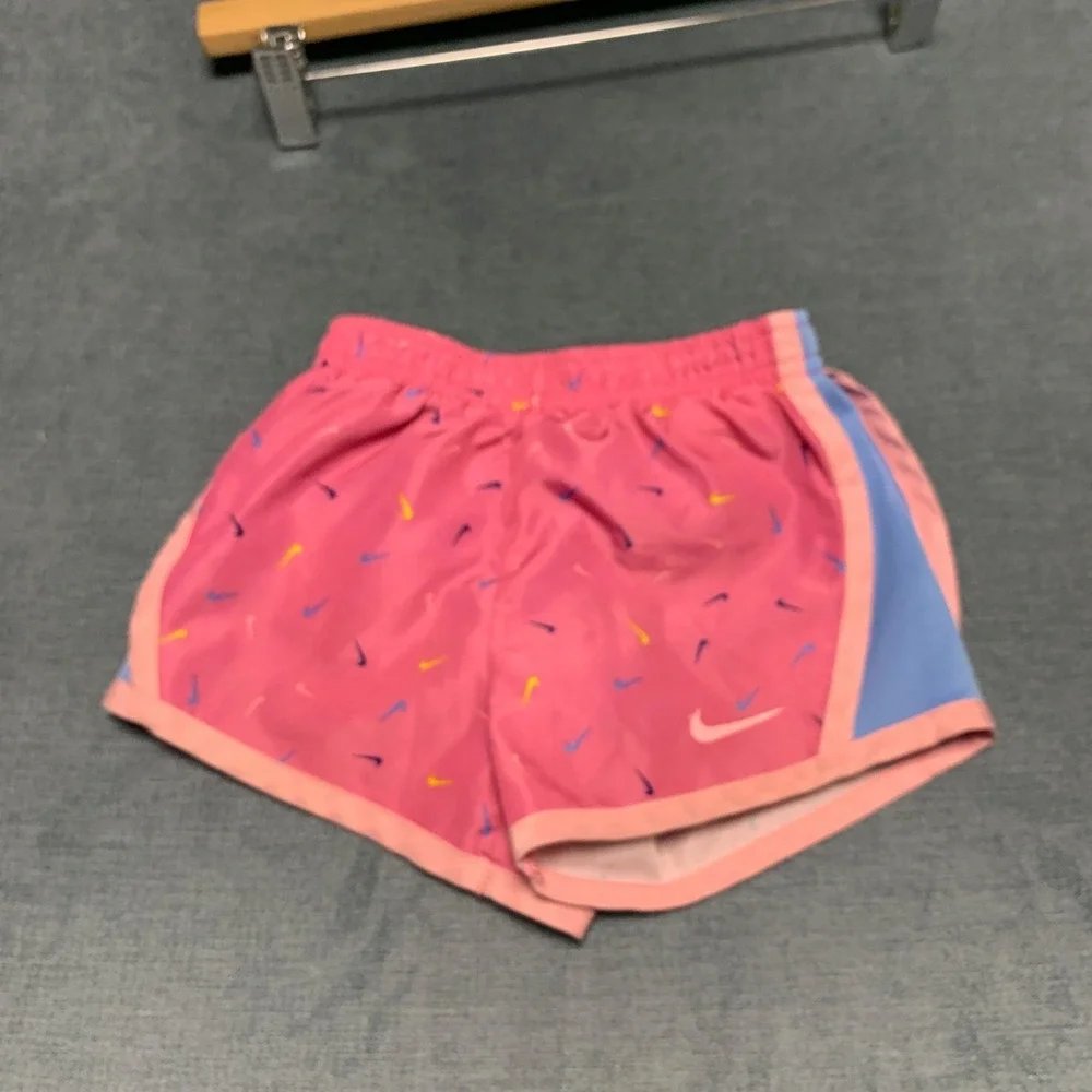 Nike Dri-Fit Tempo Shorts Girls 2T 1-2Yrs Pink Blue All-Over Micro-Swoosh Logo